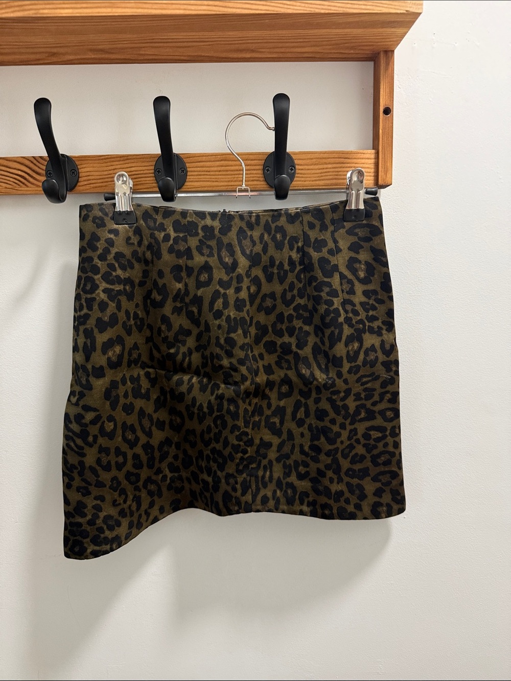 Zara Olive Green and Black Leopard Print Asymmetrical Mini Skirt